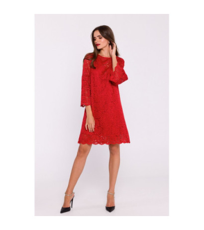 S380 Lace trapeze dress - red