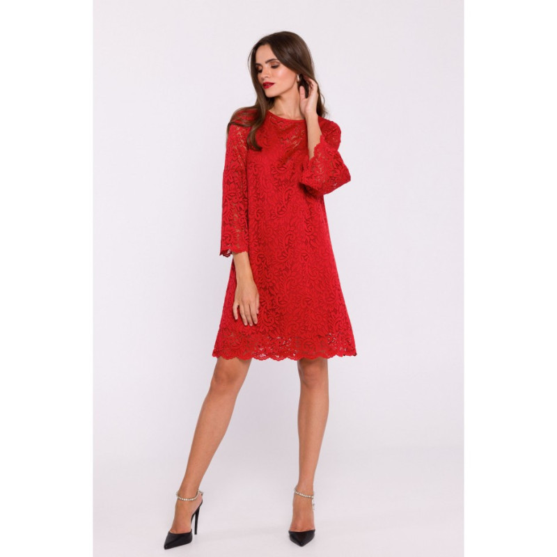 S380 Lace trapeze dress - red