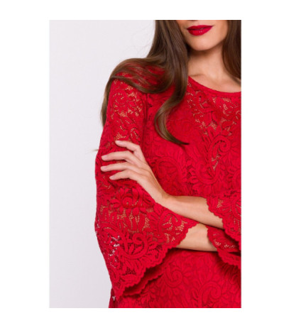 S380 Lace trapeze dress - red