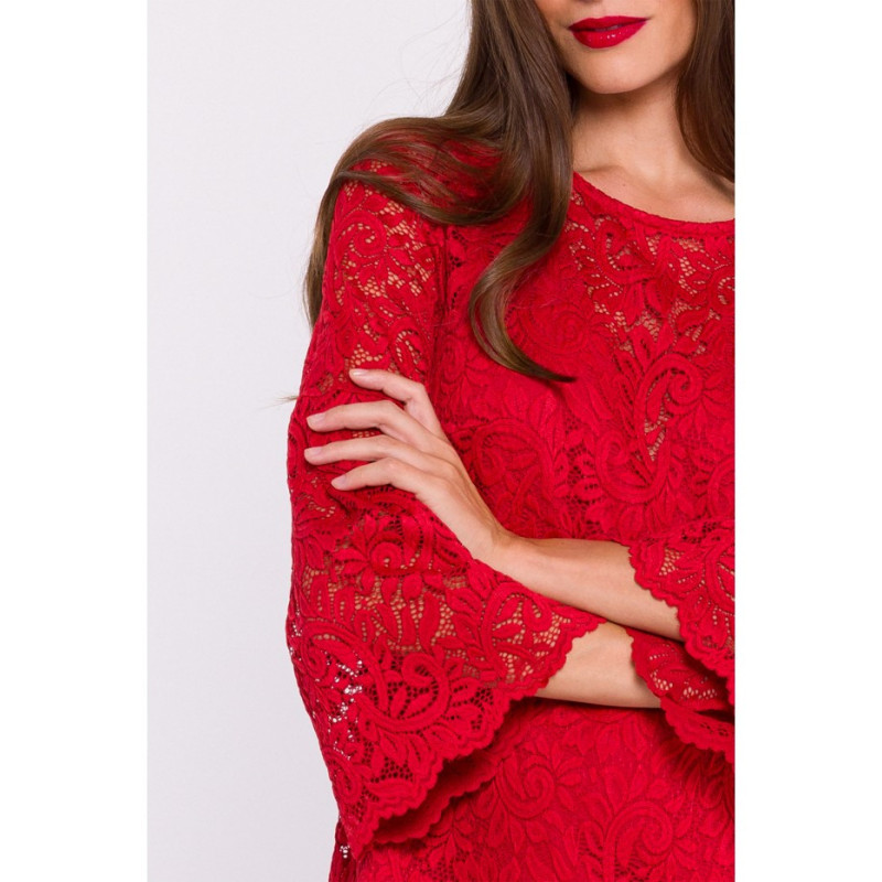 S380 Lace trapeze dress - red