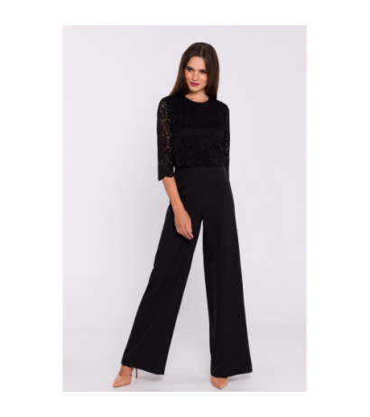 S381 Jumpsuit with lace top - black