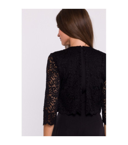 S381 Jumpsuit with lace top - black