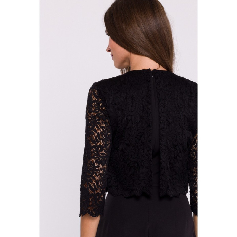 S381 Jumpsuit with lace top - black