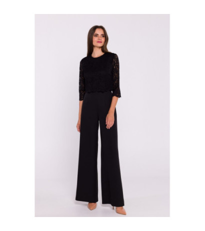 S381 Jumpsuit with lace top - black