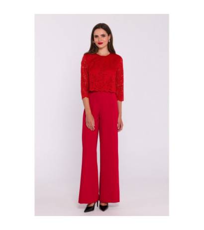 S381 Jumpsuit with lace top - red