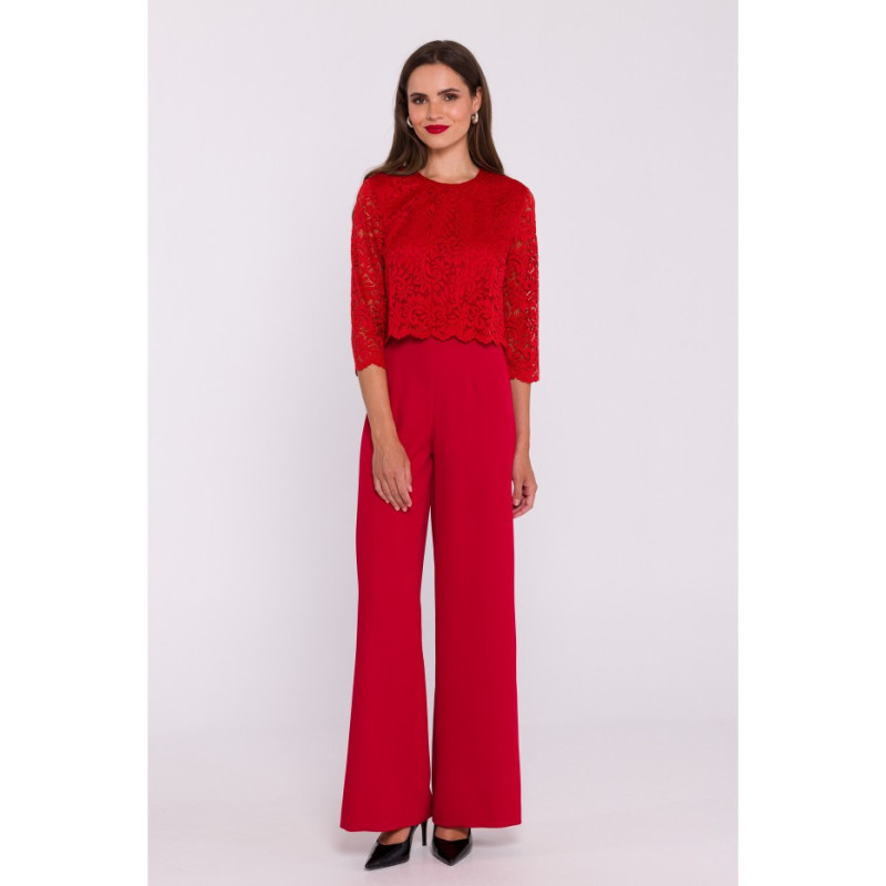 S381 Jumpsuit with lace top - red