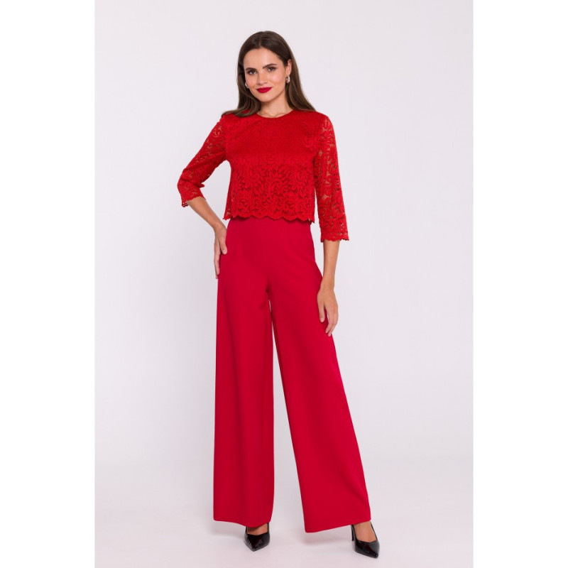 S381 Jumpsuit with lace top - red