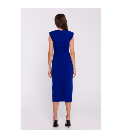 S382 Sleeveless dress with side pleats - cornflower