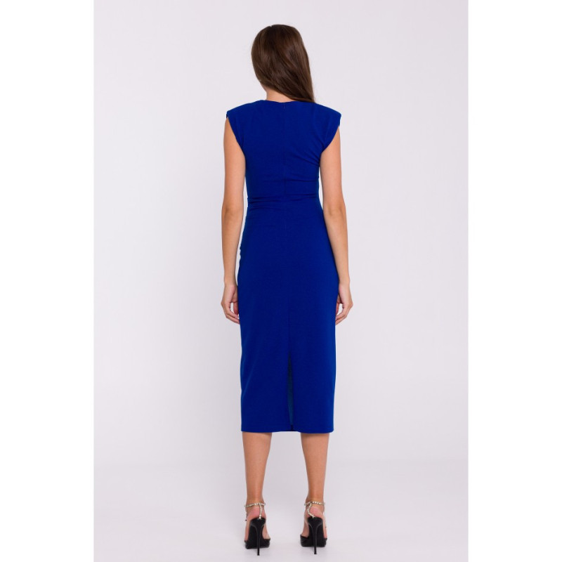 S382 Sleeveless dress with side pleats - cornflower