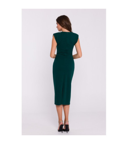 S382 Sleeveless dress with side pleats - green