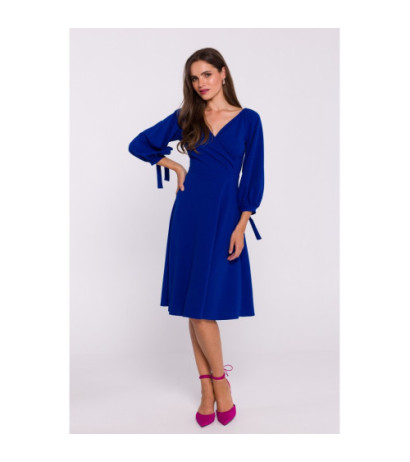 S383 Flared dress with tied sleeves - cornflower blue