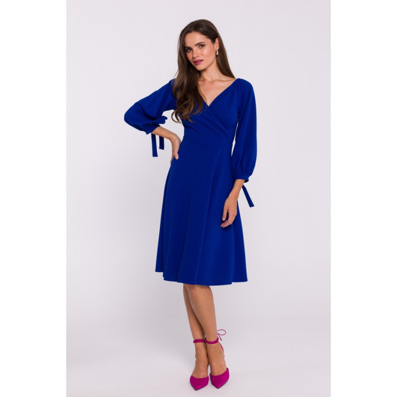 S383 Flared dress with tied sleeves - cornflower blue