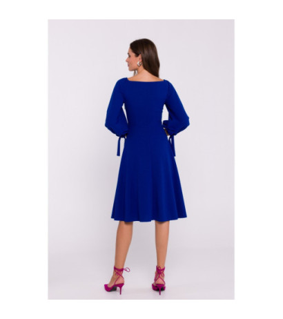 S383 Flared dress with tied sleeves - cornflower blue