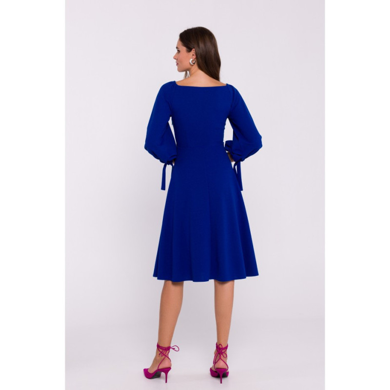 S383 Flared dress with tied sleeves - cornflower blue