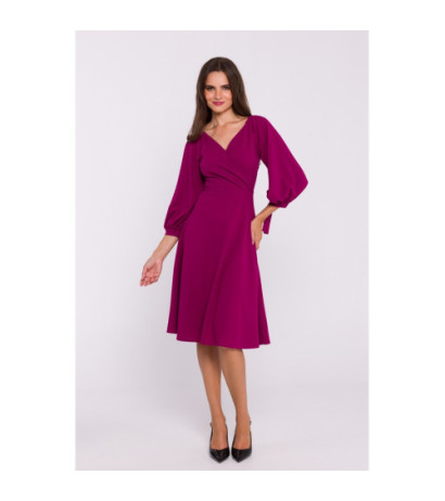 S383 Flared dress with tied sleeves - plum