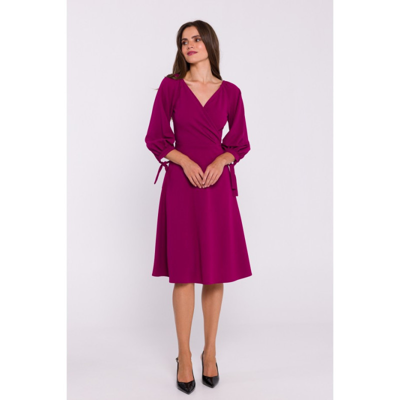 S383 Flared dress with tied sleeves - plum