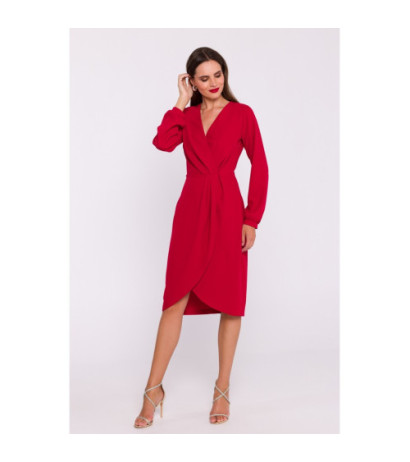 S384 Dress with decorative pleats on the front - red