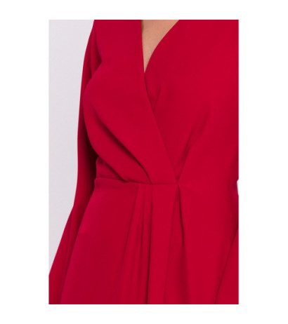 S384 Dress with decorative pleats on the front - red