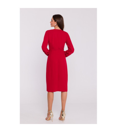 S384 Dress with decorative pleats on the front - red