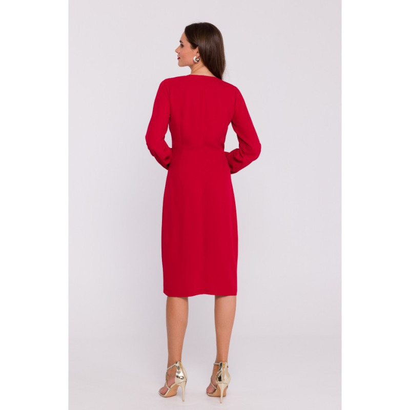 S384 Dress with decorative pleats on the front - red