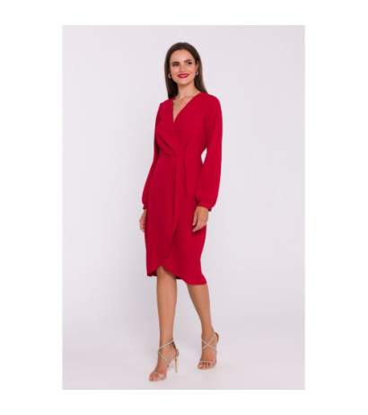 S384 Dress with decorative pleats on the front - red