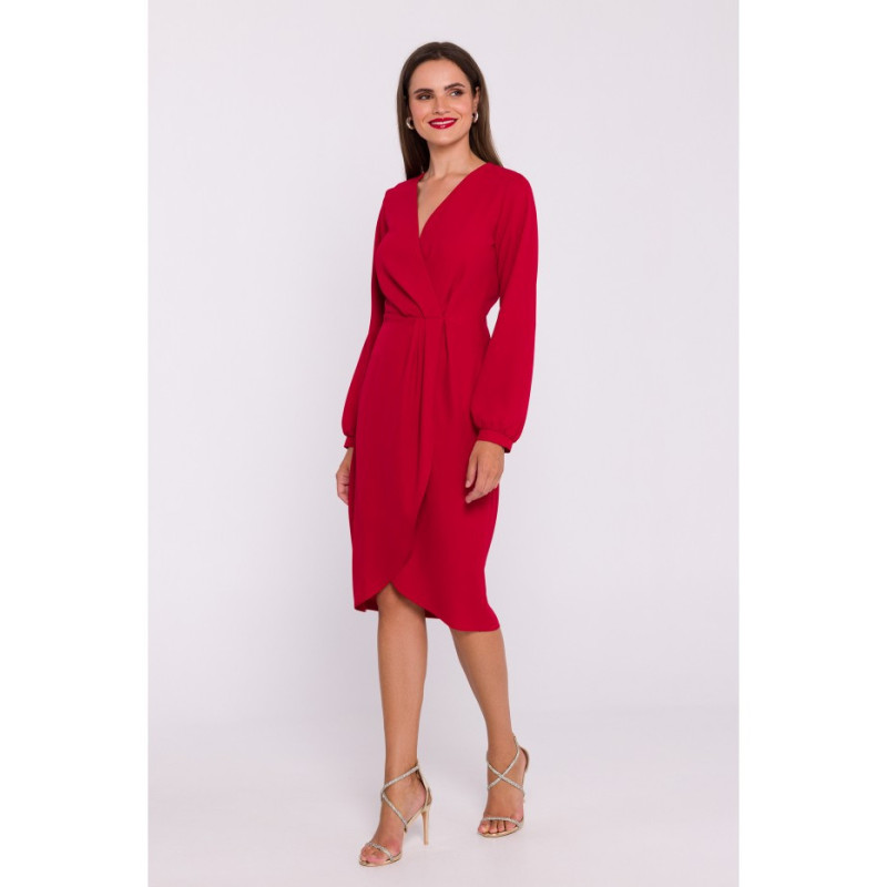 S384 Dress with decorative pleats on the front - red