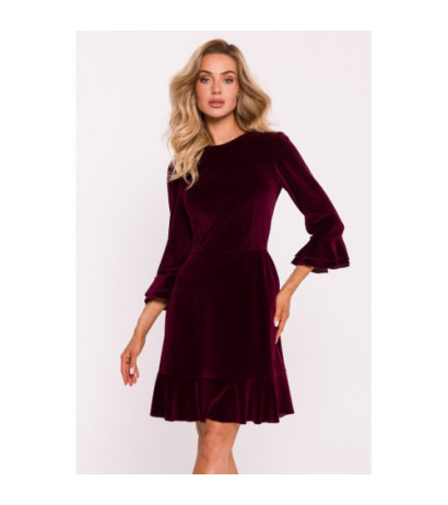 M825 Velour dress with frills - burgundy