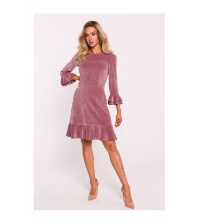 M825 Velour dress with frills - dirty pink