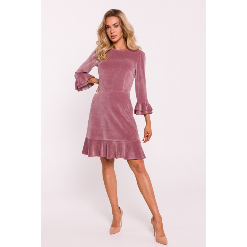 M825 Velour dress with frills - dirty pink