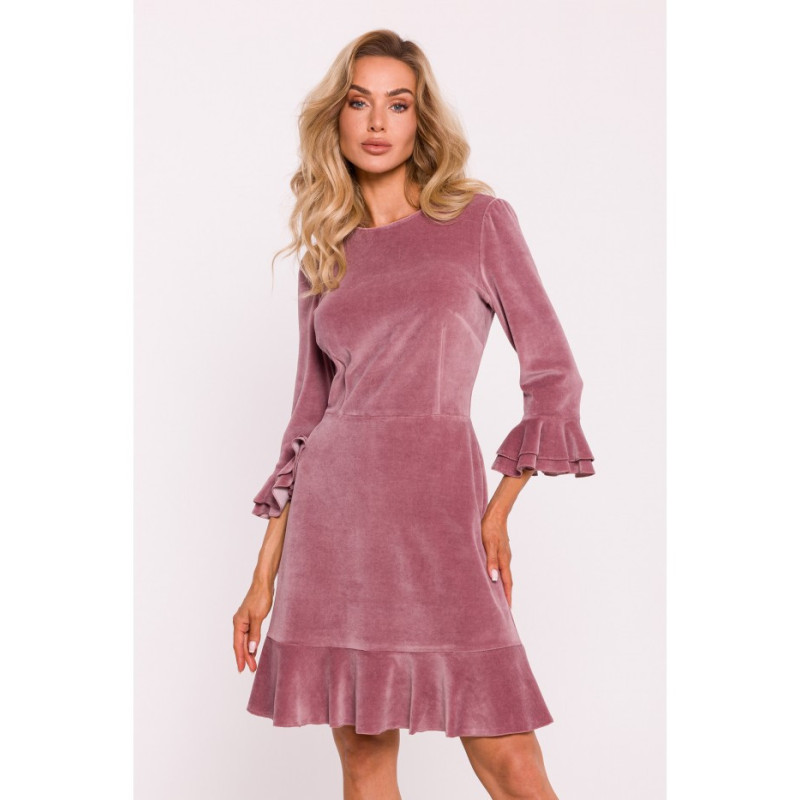 M825 Velour dress with frills - dirty pink