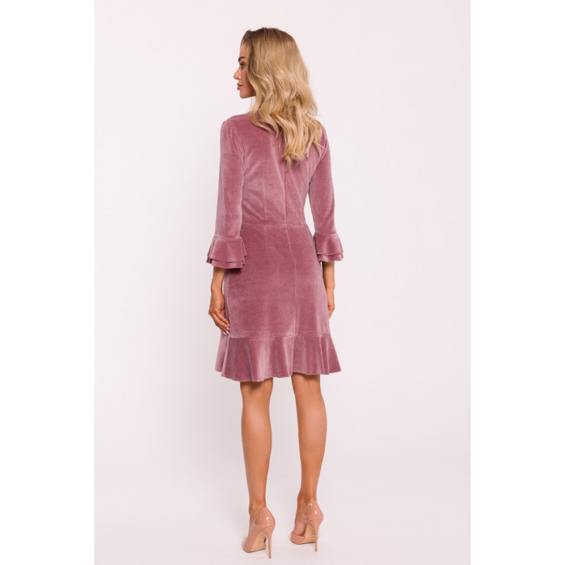 M825 Velour dress with frills - dirty pink