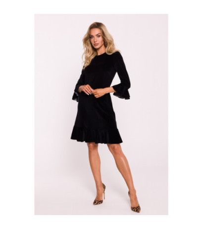 M825 Velour dress with frills - black