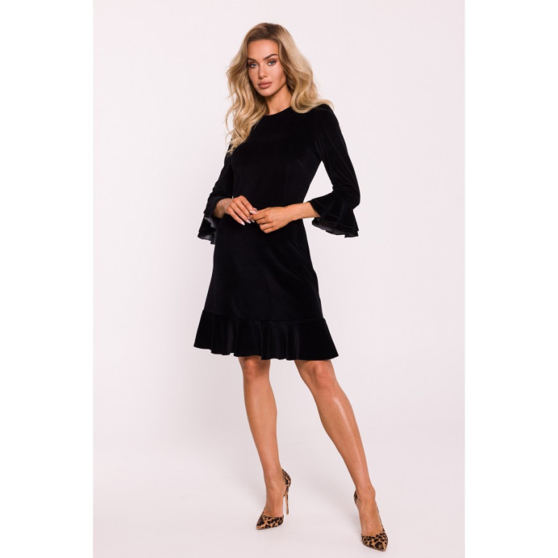 M825 Velour dress with frills - black