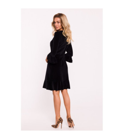 M825 Velour dress with frills - black