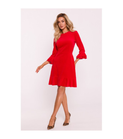 M825 Velour dress with frills - red