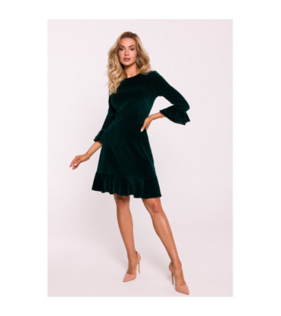 M825 Velour dress with frills - green