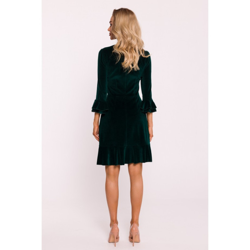 M825 Velour dress with frills - green