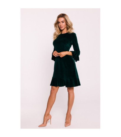 M825 Velour dress with frills - green