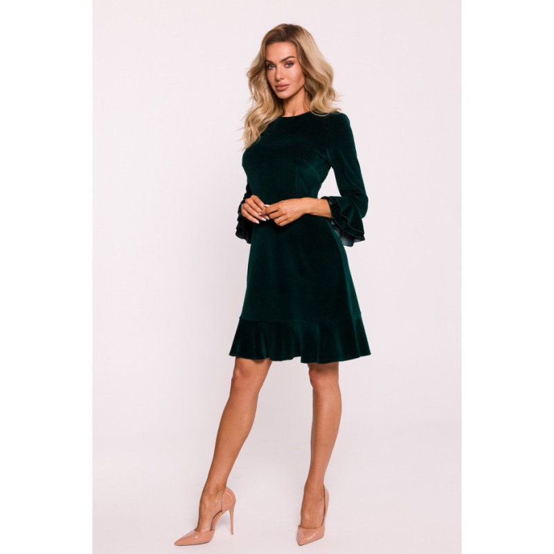 M825 Velour dress with frills - green