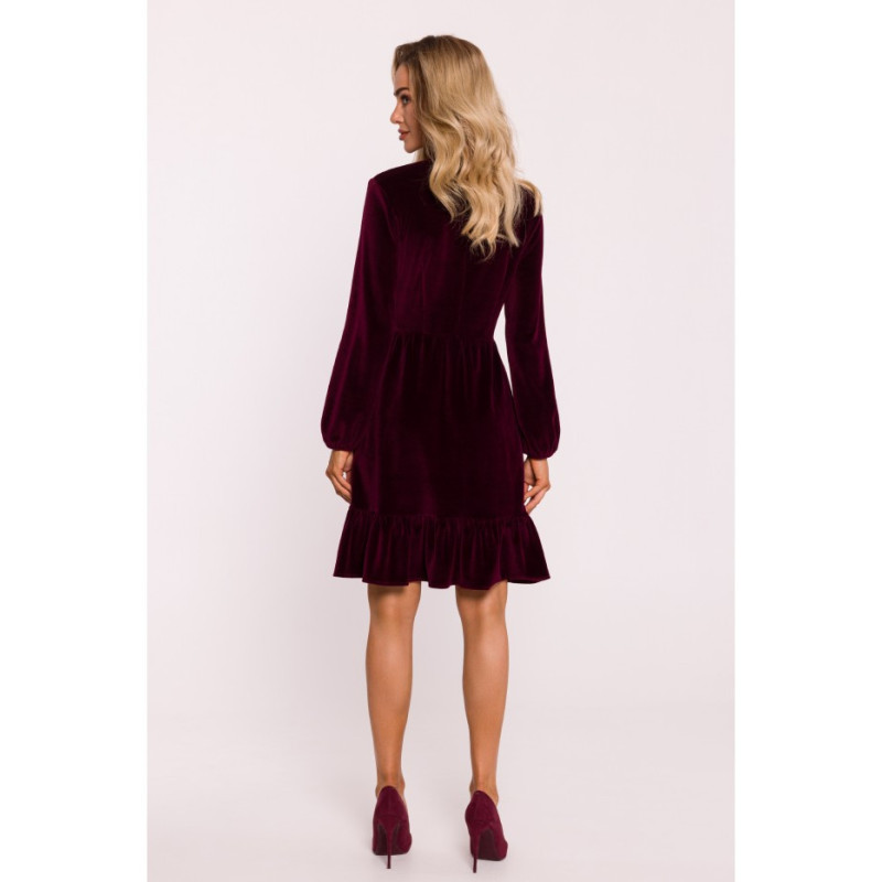 M826 Velour dress with yoke - maroon