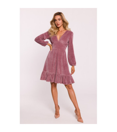 M826 Velour dress with yoke - dirty pink