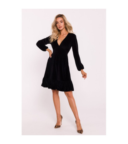 M826 Velour dress with yoke - black