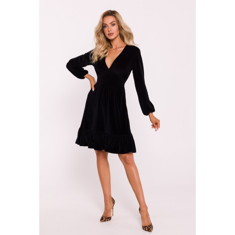 M826 Velour dress with yoke - black