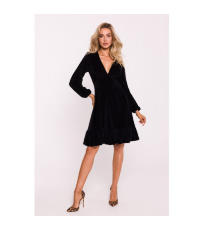 M826 Velour dress with yoke - black