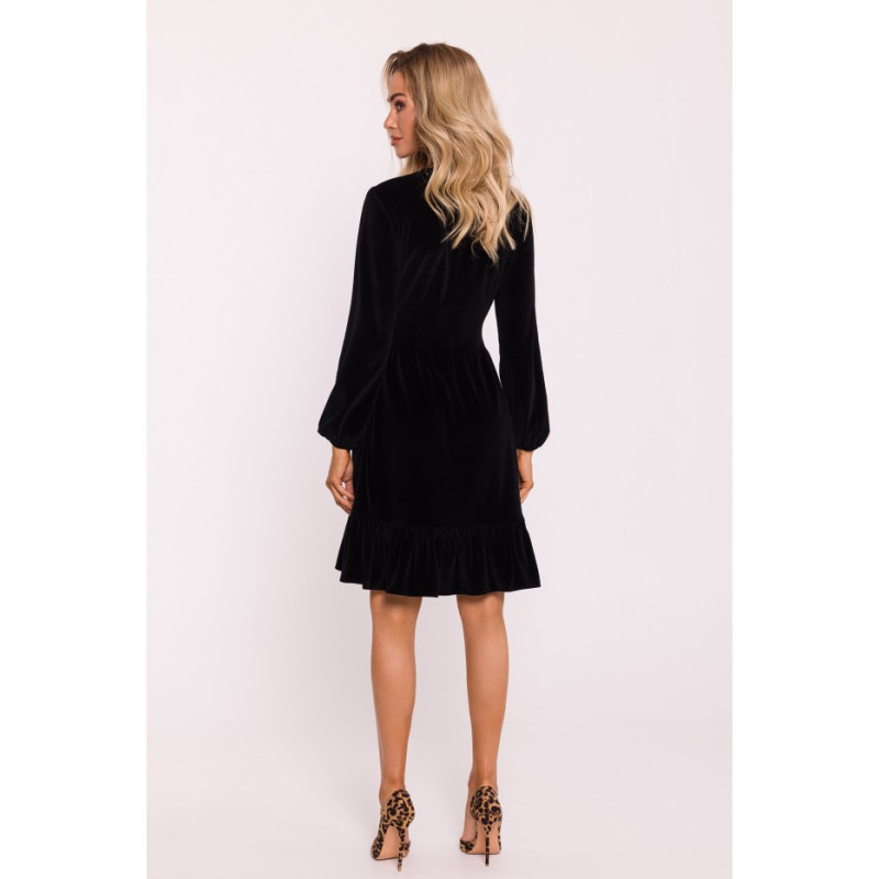 M826 Velour dress with yoke - black