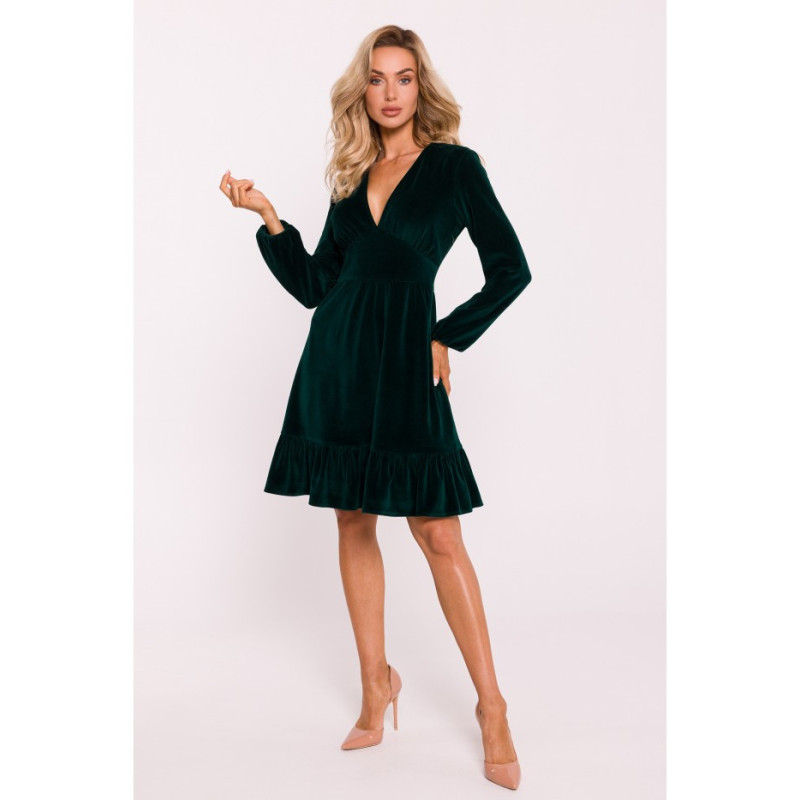 M826 Velour dress with yoke - green