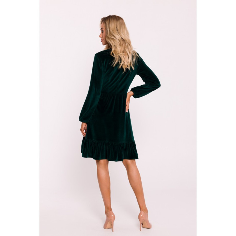 M826 Velour dress with yoke - green