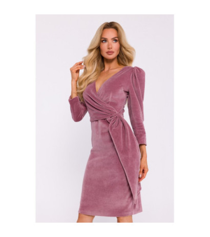 M829 Velour evening dress with sash - dirty pink