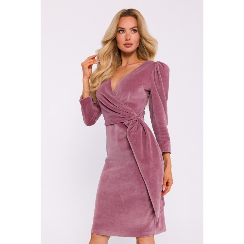 M829 Velour evening dress with sash - dirty pink