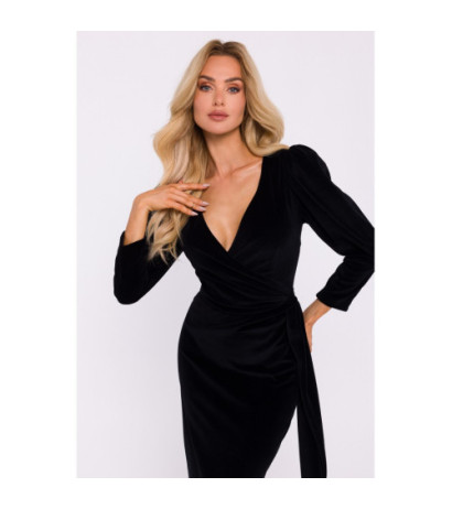 M829 Velour evening dress with sash - black